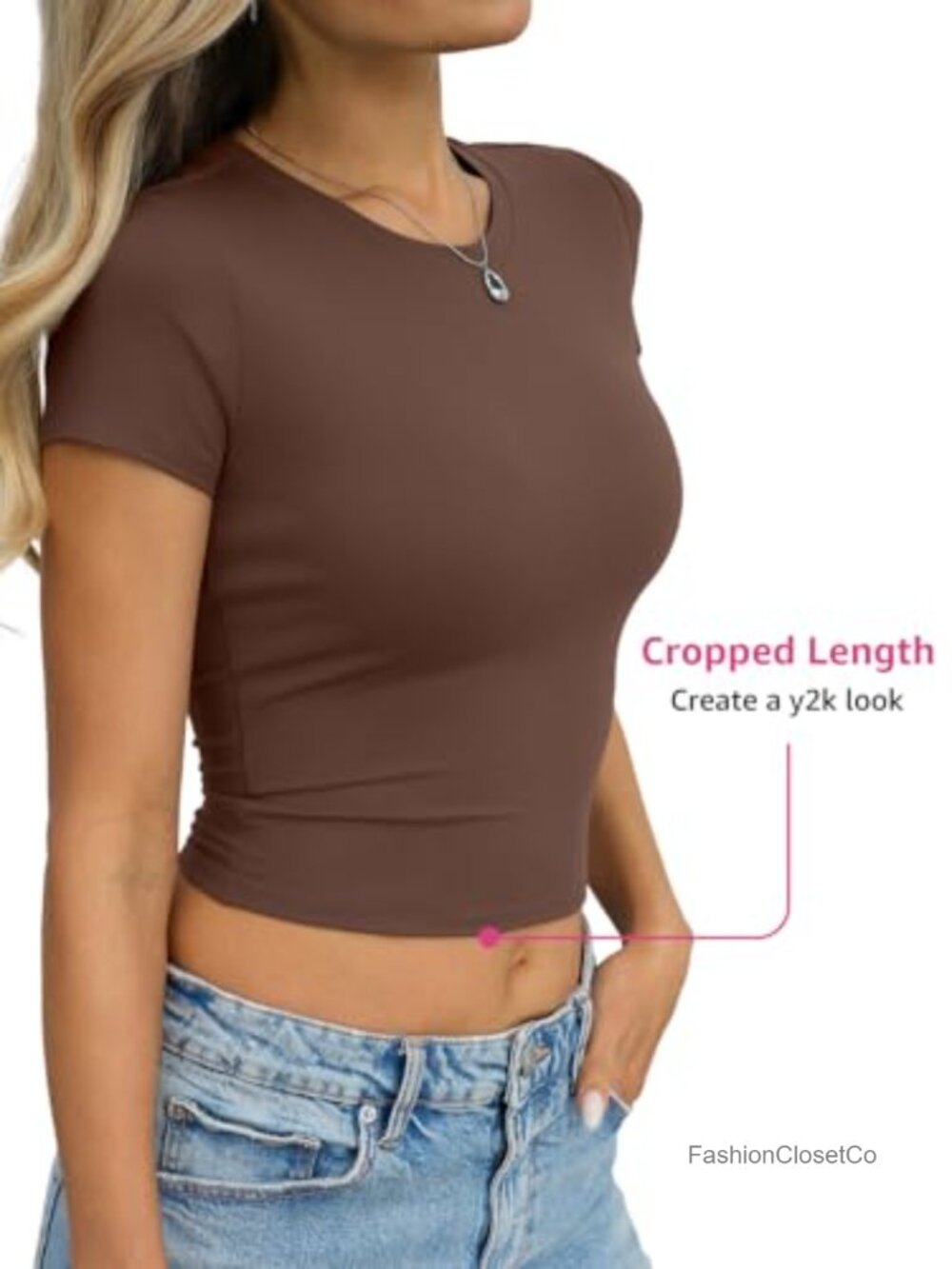 Womens Short Sleeve Crop Top Crewneck Casual Fitted Tee Y2k Summer Going Out - Picture 4 of 7